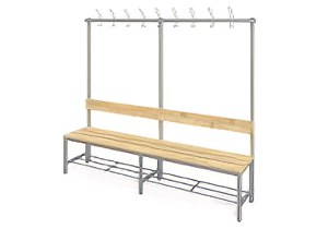 Fitt egyoldalas öltözőpad - akaszós, háttámlás, 190 cm-es
